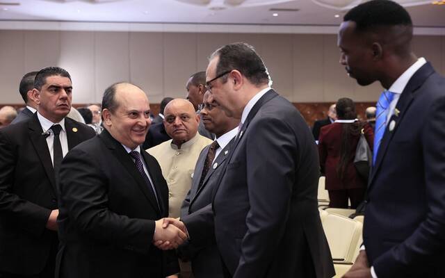 المهندس محمد شيمي وزير قطاع الأعمال العام المصري وسيفي غريب الوزير الأول للجمهورية الجزائرية