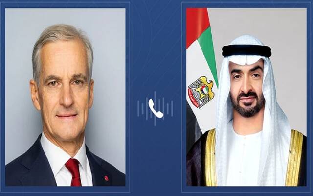 الشيخ محمد بن زايد آل نهيان رئيس الإمارات ويوناس غار ستور رئيس وزراء مملكة النرويج