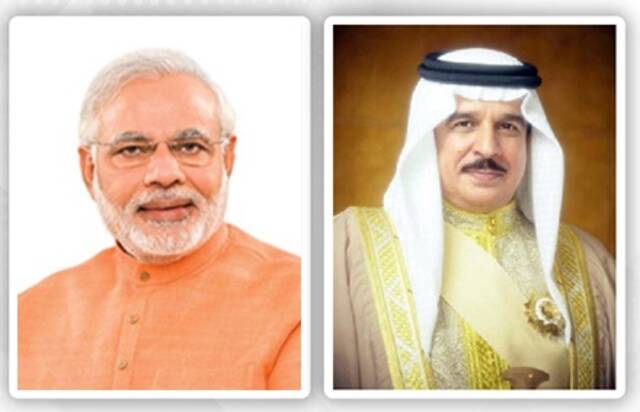 الملك حمد بن عيسى آل خليفة، ملك مملكة البحرين،  والسيد ناريندرا مودي، رئيس وزراء جمهورية الهند