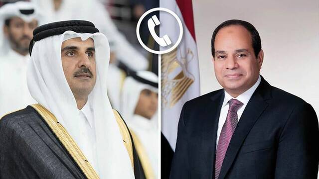 السيسي وأمير قطر يبحثان الجهود المشتركة لوقف إطلاق النار في غزة