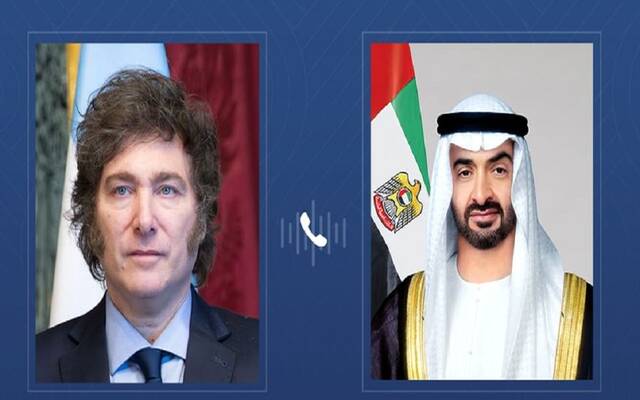 الشيخ محمد بن زايد آل نهيان رئيس الإمارات وخافيير ميلي رئيس جمهورية الأرجنتين