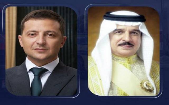 الملك حمد بن عيسى آل خليفة ملك مملكة البحرين ورئيس جمهورية أوكرانيا فلوديمير زيلينسكي