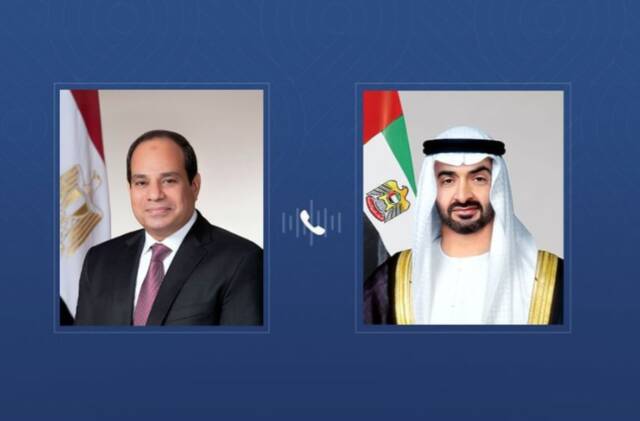 الشيخ محمد بن زايد آل نهيان، رئيس دولة الإمارات وعبد الفتاح السيسي رئيس جمهورية مصر العربية