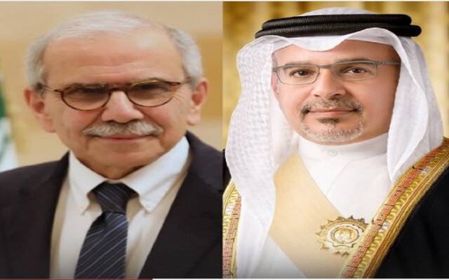 الأمير سلمان بن حمد آل خليفة ولي العهد رئيس مجلس الوزراء البحريني  و نواف سلام رئيس مجلس الوزراء اللبناني