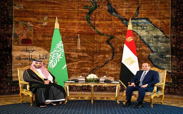الأمير محمد بن سلمان بن عبدالعزيز آل سعود ولي العهد رئيس مجلس الوزراء السعودي والرئيس عبدالفتاح السيسي رئيس جمهورية مصر العربية