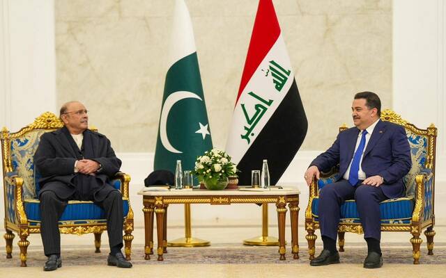 رئيس مجلس الوزراء، محمد شياع السوداني، يستقبل الرئيس الباكستاني، آصف علي زرداري