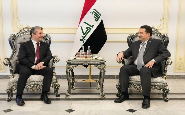 رئيس مجلس الوزراء محمد شياع السوداني يستقبل رئيس حكومة إقليم كردستان العراق