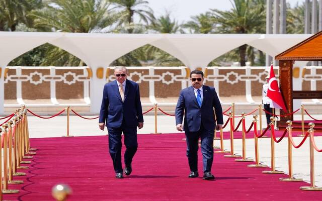 رئيس مجلس الوزراء محمد شياع السوداني يستقبل الرئيس التركي رجب طيب أردوغان