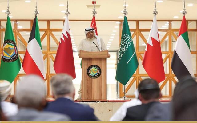 الأمين العام لمجلس التعاون لدول الخليج العربية، جاسم محمد البديوي، خلال كلمته في الإحاطة الإعلامية