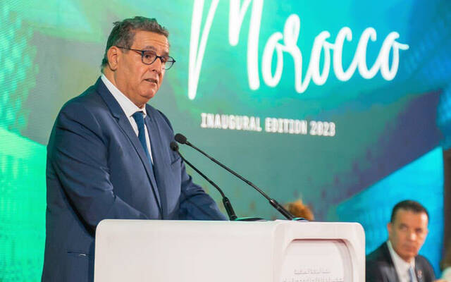 رئيس الحكومة المغربية، عزيز أخنوش خلال افتتاح معرض جيتكس إفريقيا