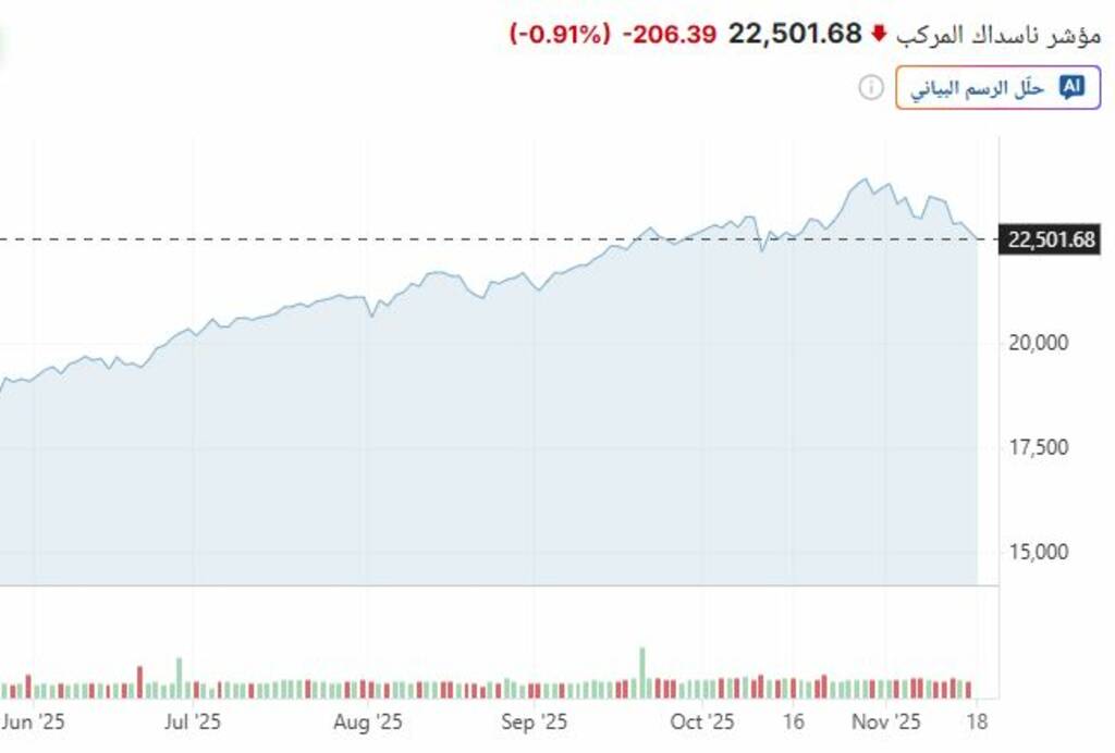  وول ستريت تهوي بفعل تراجع أسهم الذكاء الاصطناعي وانخفاض بيتكوين