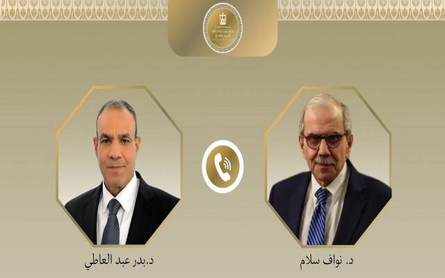 بدر عبد العاطي وزير الخارجية والتعاون الدولي والمصريين بالخارج مع الدكتور نواف سلام رئيس مجلس الوزراء اللبناني