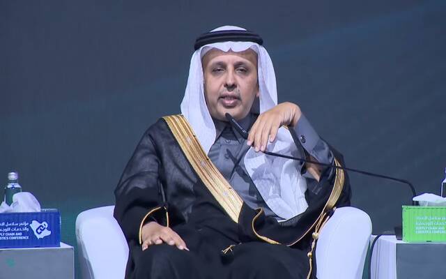 نائب وزير النقل والخدمات اللوجستية، رميح الرميح، خلال مشاركته في مؤتمر سلاسل الإمداد والخدمات اللوجستية 2025م