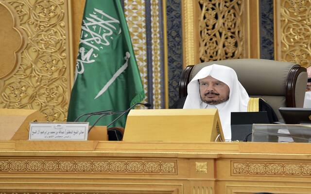 رئيس مجلس الشورى الشيخ عبدالله بن محمد بن إبراهيم آل الشيخ خلال الجلسة