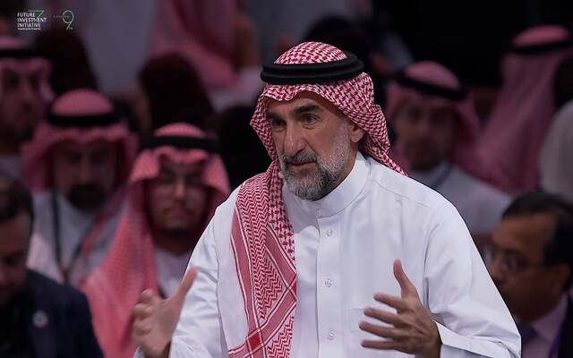 محافظ صندوق الاستثمارات العامة، ياسر الرميان، خلال مشاركته في مؤتمر مبادرة مستقبل الاستثمار بالرياض