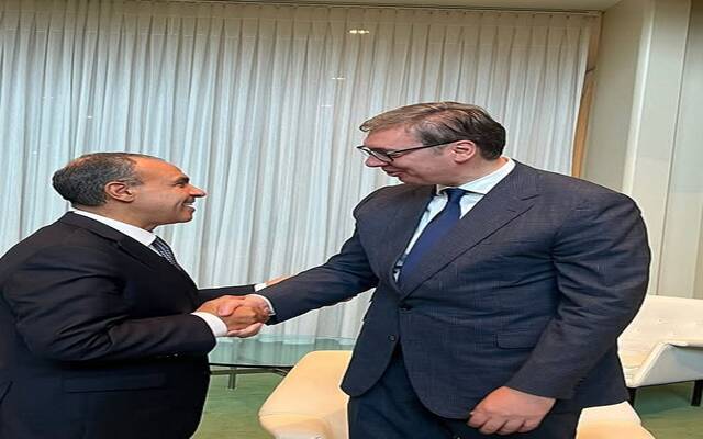 بدر عبد العاطي وزير الخارجية والهجرة وشئون المصريين بالخارج و الرئيس ألكسندر فوتشيتش رئيس جمهورية صربيا