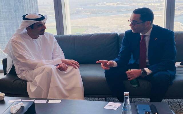 المهندس حسن الخطيب وزير الاستثمار والتجارة الخارجية المصري وعبدالله الساهي العضو المنتدب وعضو مجلس إدارة شركة مدن العقارية القابضة