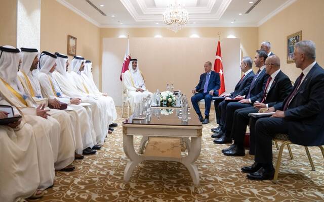 خلال لقاء أمير دولة قطر ورئيس تركيا والوفدين المرافقين لهما