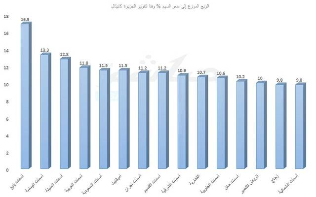 حققت أسمنت ينبع أعلى عائد ربح موزع إلى سعر السهم
