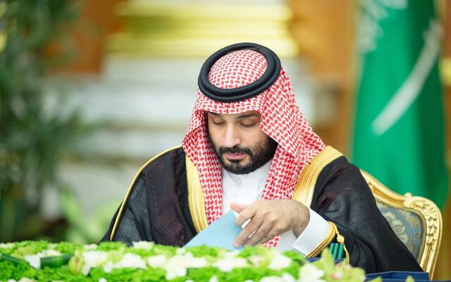 الأمير محمد بن سلمان بن عبدالعزيز آل سعود ولي العهد رئيس مجلس الوزراء، يترأس الجلسة التي عقدها مجلس الوزراء