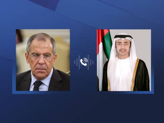 الشيخ عبدالله بن زايد آل نهيان نائب رئيس مجلس الوزراء وزير الخارجية في دولة الإمارات و سيرغي لافروف وزير خارجية روسيا الاتحادية