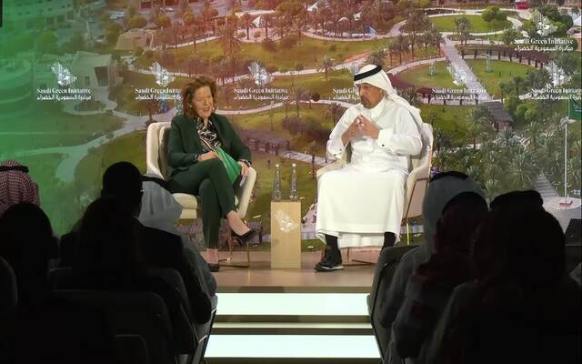 وزير الاستثمار، خالد الفالح، خلال مشاركته في جلسة حوارية بمنتدى مبادرة السعودية الخضراء 2023
