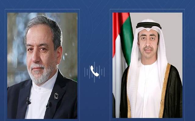 الشيخ عبدالله بن زايد آل نهيان نائب رئيس مجلس الوزراء وزير الخارجية الإماراتي عباس عراقجي وزير خارجية الجمهورية الإسلامية الإيرانية