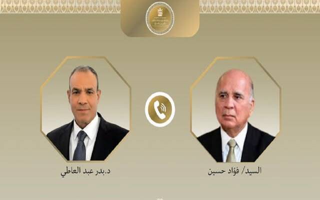 بدر عبد العاطي وزير الخارجية والتعاون الدولي والمصريين بالخارج وفؤاد حسين وزير خارجية جمهورية العراق