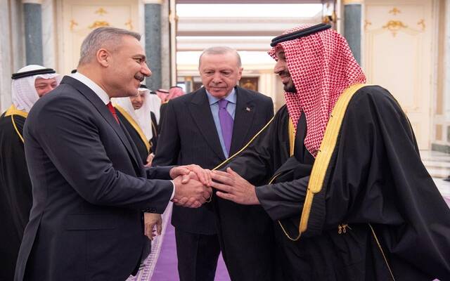 الأمير محمد بن سلمان بن عبدالعزيز آل سعود ولي العهد رئيس مجلس الوزراء والرئيس التركي رجب طيب أردوغان