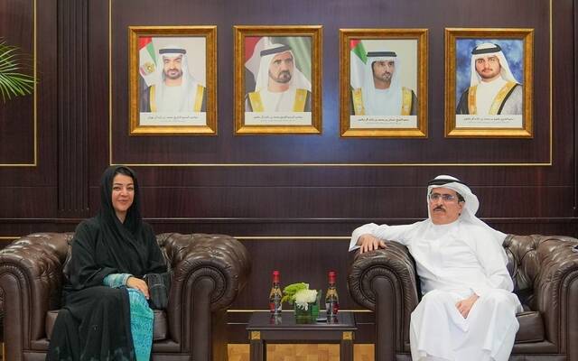 سعيد محمد الطاير العضو المنتدب الرئيس التنفيذي لهيئة كهرباء ومياه دبي وريم بنت إبراهيم الهاشمي الرئيس التنفيذي لسلطة مدينة إكسبو دبي