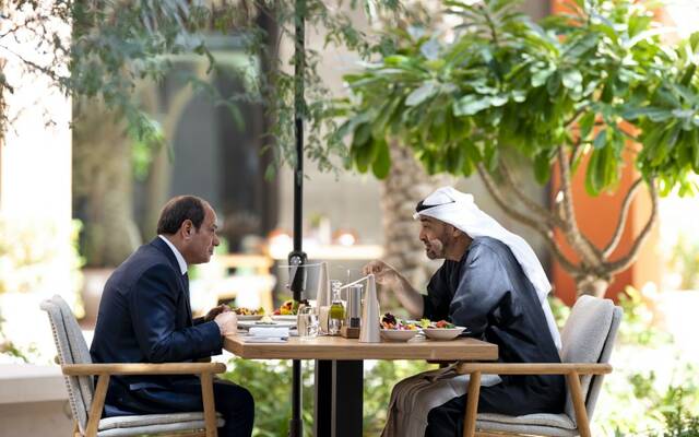 خلال لقاء الشيخ محمد بن زايد آل نهيان رئيس دولة الإمارات والرئيس المصري عبد الفتاح السيسي