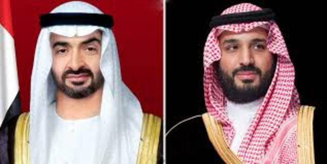الأمير محمد بن سلمان، ولي العهد السعودي رئيس مجلس الوزراء والرئيس الإماراتي الشيخ محمد بن زايد