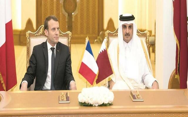 الشيخ تميم بن حمد آل ثاني أمير دولة قطر والرئيس الفرنسي إيمانويل ماكرون
