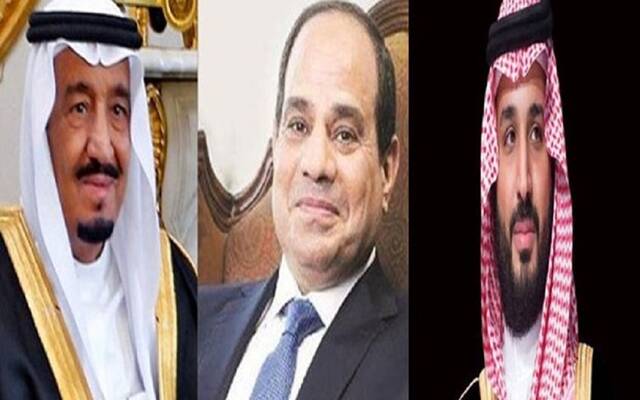 خادم الحرمين الشريفين الملك سلمان بن عبدالعزيز آل سعود والأمير محمد بن سلمان بن عبدالعزيز آل سعود ولي العهد والرئيس المصري عبدالفتاح السيسي
