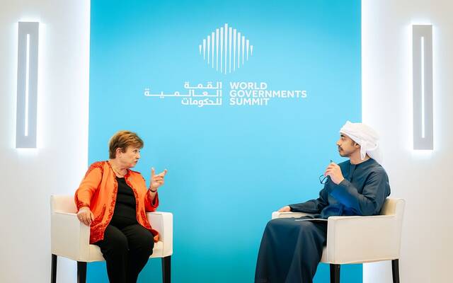 الشيخ عبدالله بن زايد آل نهيان نائب رئيس مجلس الوزراء وزير الخارجية الإماراتي و كريستالينا جورجيفا المدير العام لصندوق النقد الدولي