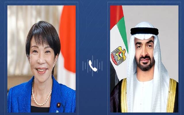 الشيخ محمد بن زايد آل نهيان رئيس الإمارات وساناي تاكايتشي رئيسة وزراء اليابان
