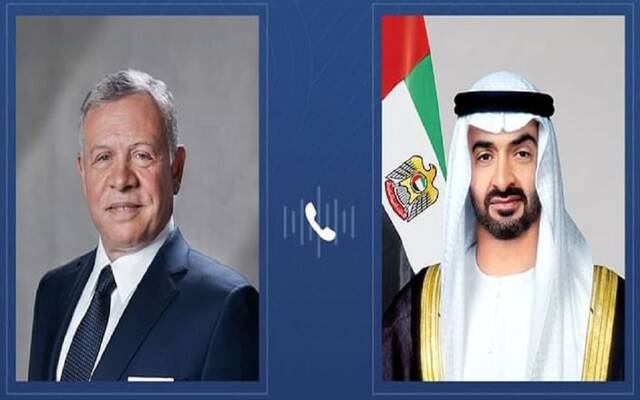 الشيخ محمد بن زايد آل نهيان رئيس الإمارات والعاهل عبدالله الثاني بن الحسين ملك المملكة الأردنية الهاشمية