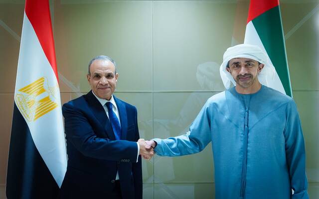 الشيخ عبدالله بن زايد آل نهيان نائب رئيس مجلس الوزراء وزير الخارجية والدكتور بدر عبدالعاطي وزير الخارجية والهجرة وشؤون المصريين بالخارج