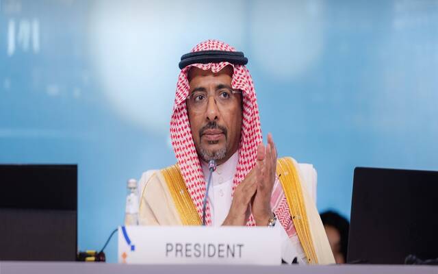 وزير الصناعة والثروة المعدنية بندر الخريّف خلال انتخابه رئيساً لمؤتمر منظمة الأمم المتحدة للتنمية الصناعية