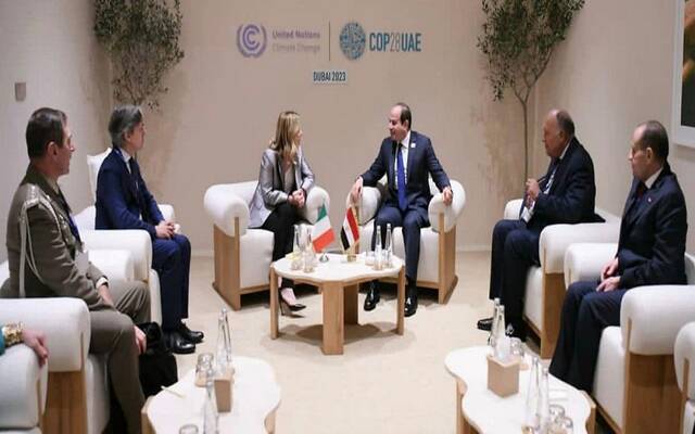 جانب من لقاء الرئيس المصري عبدالفتاح السيسي مع رئيسة وزراء إيطاليا