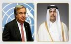 الشيخ محمد بن عبدالرحمن بن جاسم آل ثاني رئيس مجلس الوزراء وزير الخارجية القطري و الأمين العام للأمم المتحدة أنطونيو غوتيريش