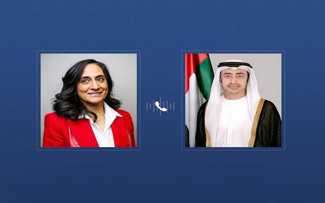 الشيخ عبدالله بن زايد آل نهيان نائب رئيس مجلس الوزراء وزير الخارجية و أنيتا أناند وزيرة خارجية كندا