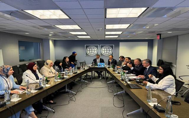 جانب من إحدى لقاءات وزيرة المالية على هامش مشاركتها في اجتماعات الربيع لمجموعة صندوق النقد والبنك الدوليين
