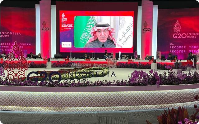 وزير المالية السعودي محمد الجدعان خلال الاجتماع الافتراضي لوزراء المالية ومحافظي البنوك المركزية بمجموعة العشرين