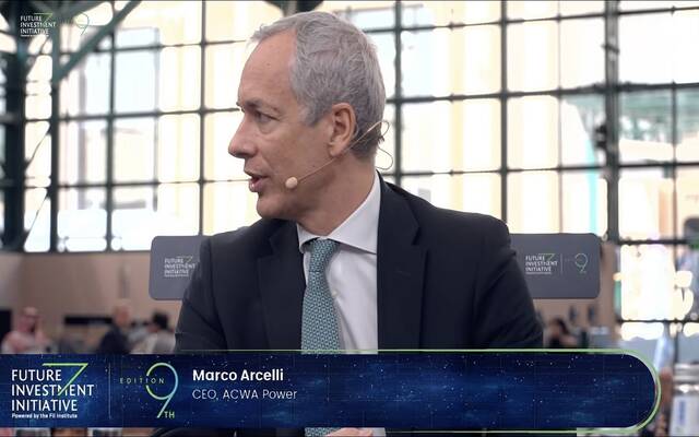 الرئيس التنفيذي لشركة أكوا باور، ماركو أرشيلي، خلال كلمته في مؤتمر مبادرة مستقبل الاستثمار بالرياض