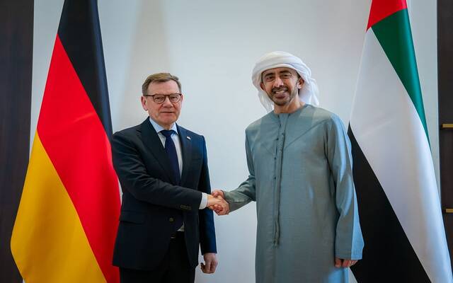 عبدالله بن زايد آل نهيان نائب رئيس مجلس الوزراء وزير الخارجية في دولة الإمارات و وزير خارجية ألمانيا يوهان فاديفول