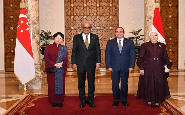 جانب من استقبال الرئيس المصري لنظيره السنغافوري وقرينته