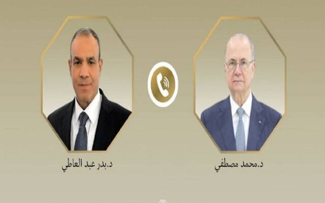 بدر عبد العاطي وزير الخارجية والتعاون الدولي والمصريين بالخارج و محمد مصطفى رئيس وزراء دولة فلسطين