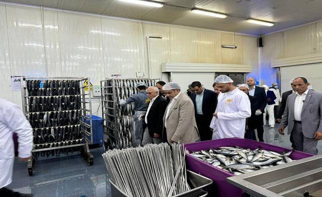 أحمد سمير وزير التجارة والصناعة المصري يتفقد مصنع بورسعيد ستار المتخصص في إنتاج الأسماك المدخنة