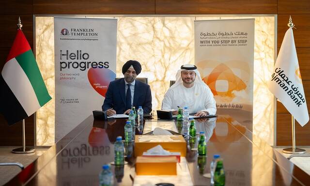 Head of CEEMEA & India at Franklin Templeton Sandeep Singh and Ajman Bank's CEO Mustafa Al Khalfawi
